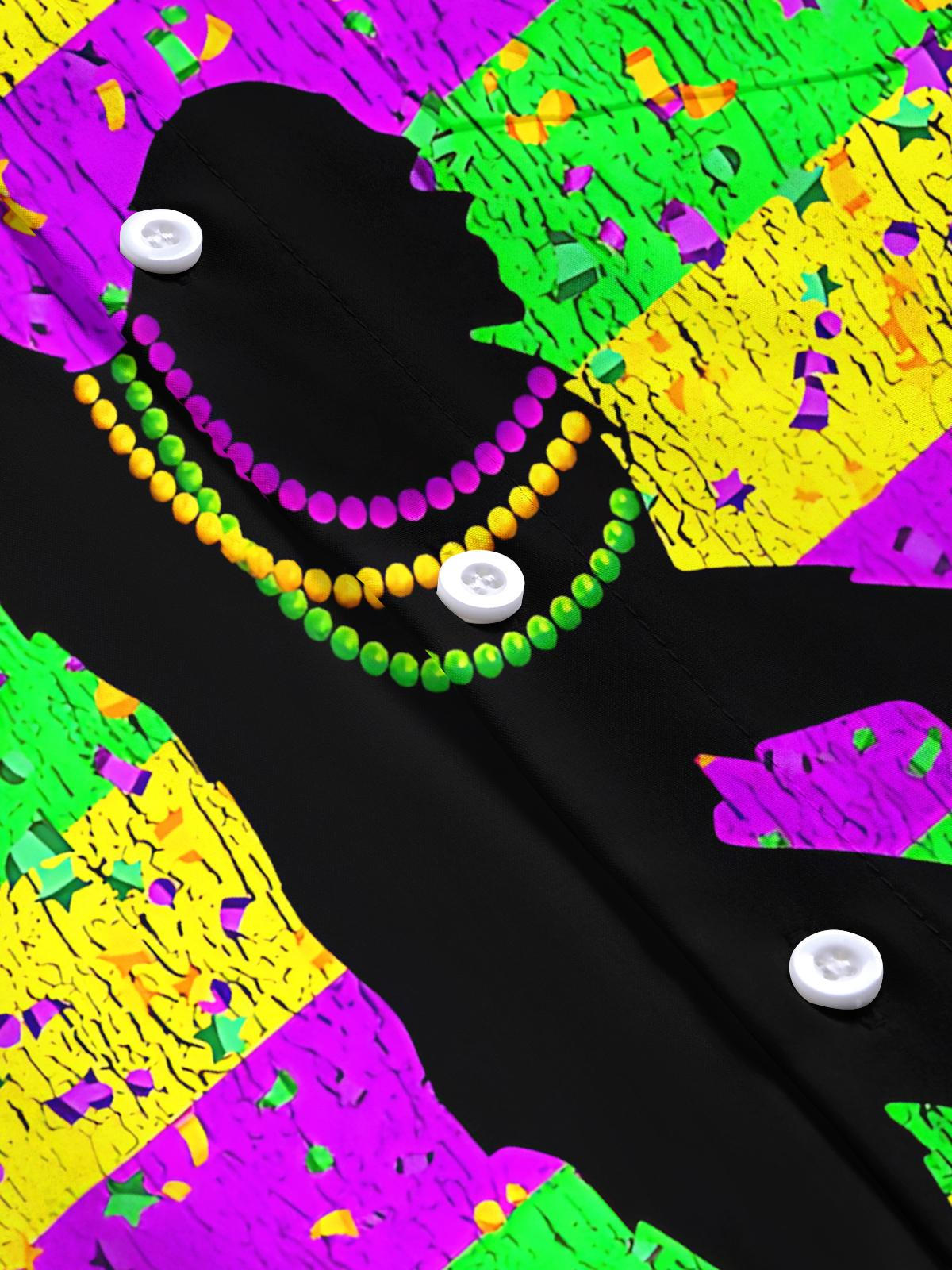 Mardi Gras Bigfoot Print Men's Pocket Short Sleeve Shirts