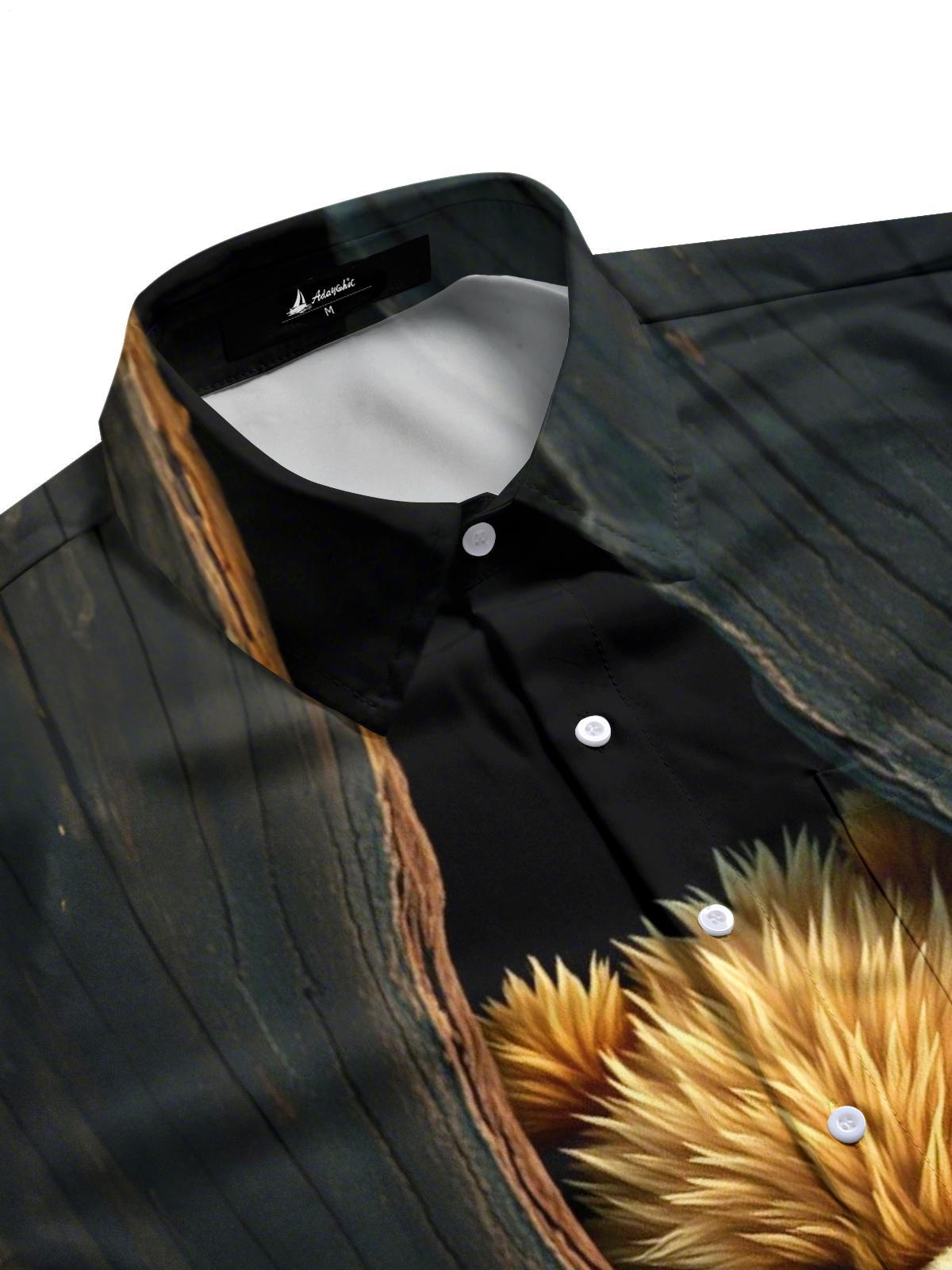 Teddy Bear Maple Leaf Print Men's Pocket Short Sleeve Shirts