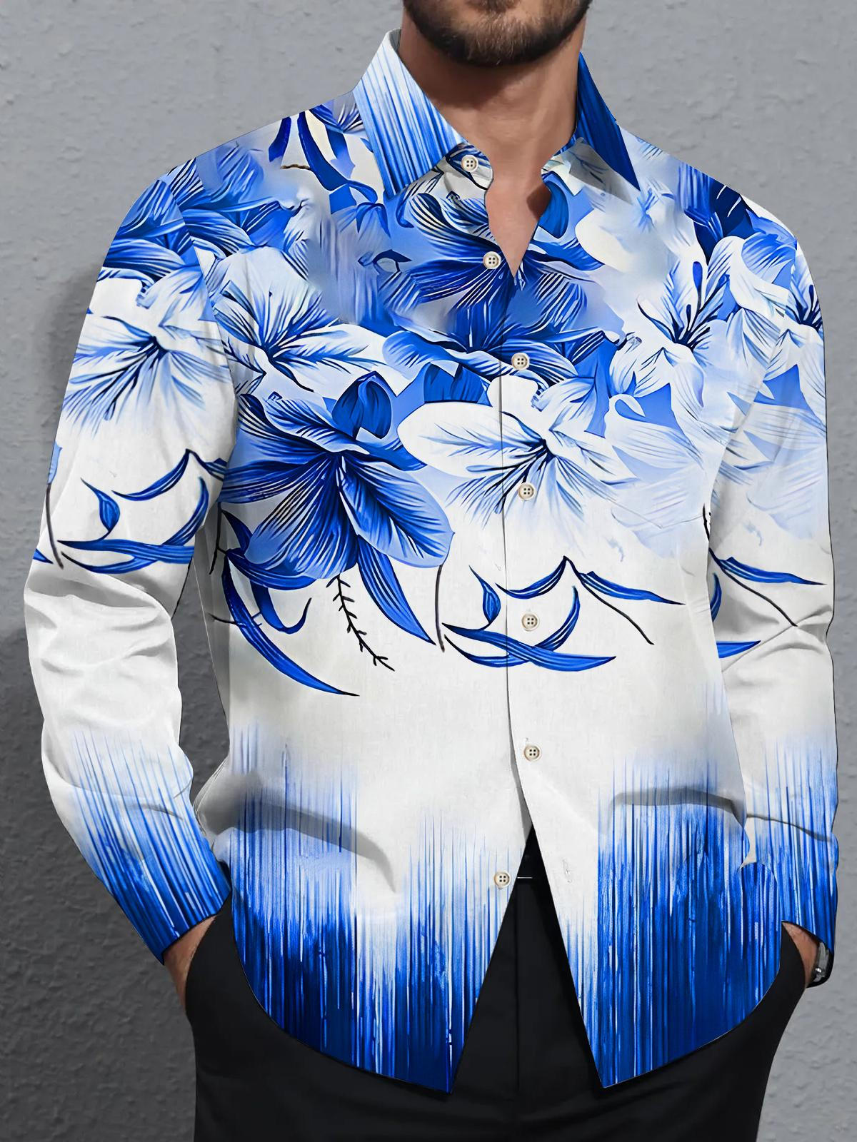 Art Floral Lines Geometry Men's Pocket Long Sleeve Shirts