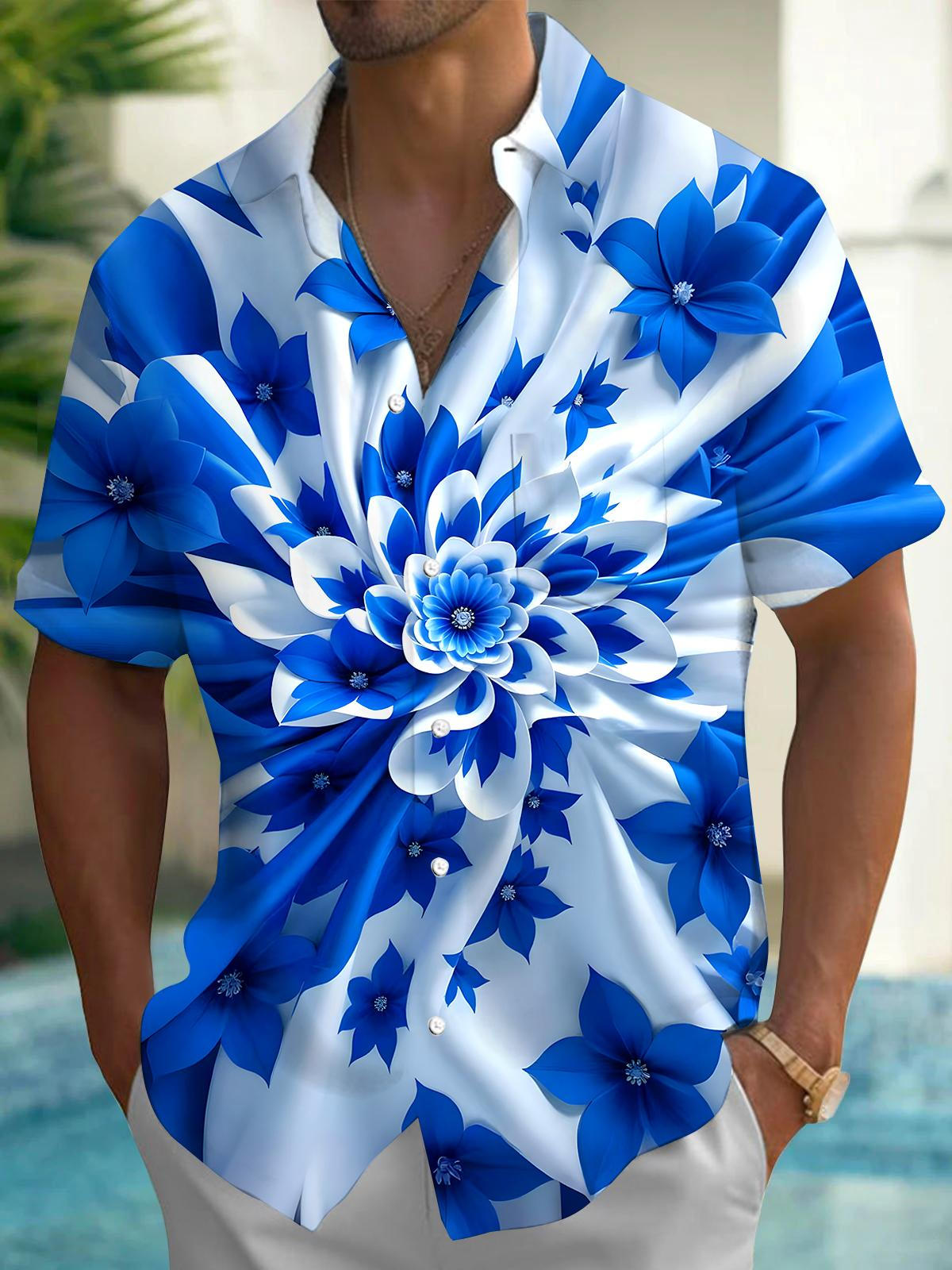 Floral Men's Pocket Short Sleeve Shirts