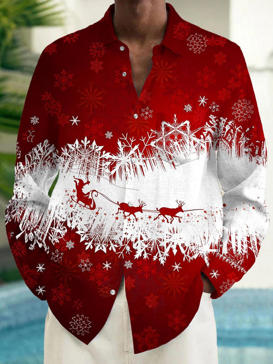 Men's plaid pocket long sleeve shirt front view for Christmas holiday party