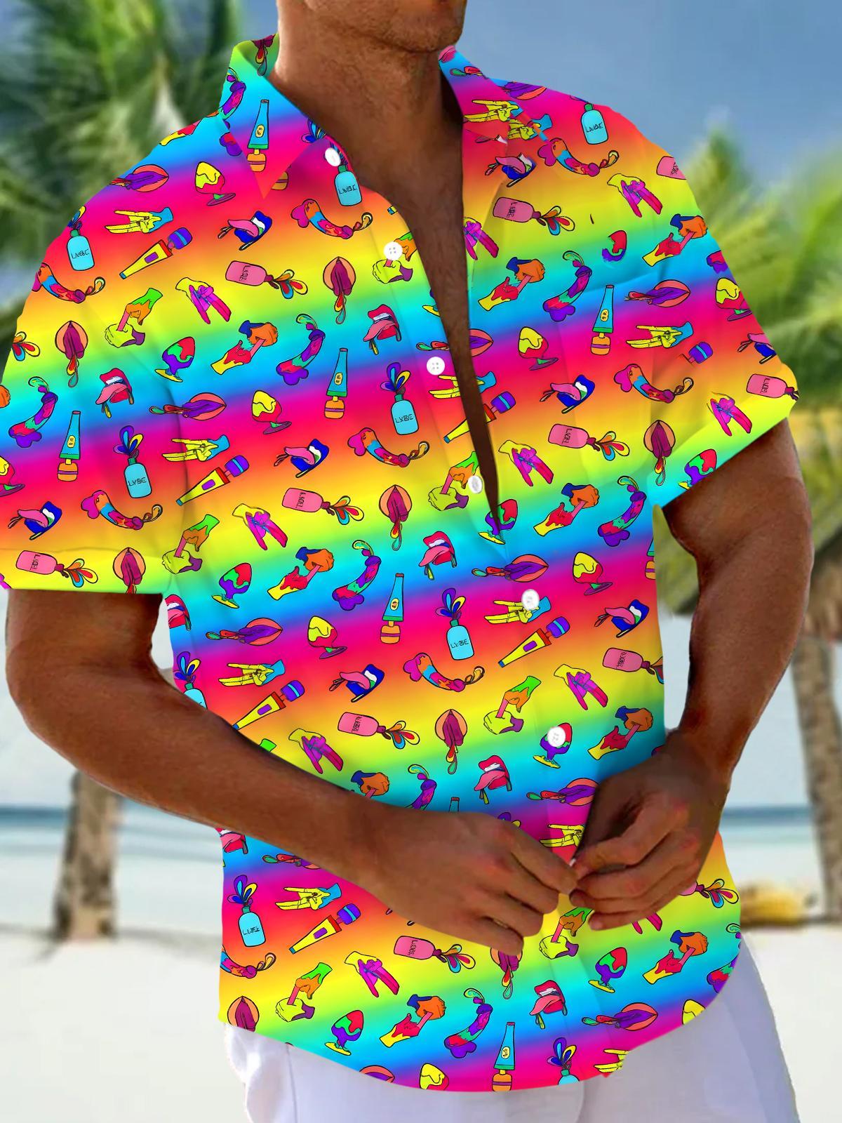men's colorful Hawaiian shirt front view tropical beach vacation