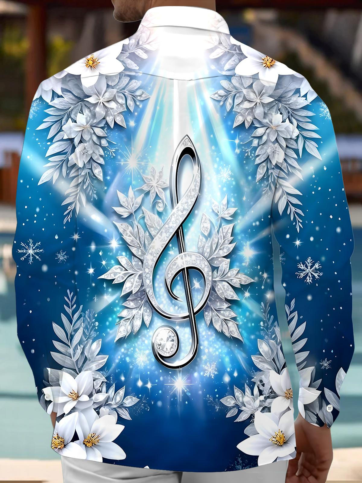 Musical Note Snowflake Floral Men's Pocket Long Sleeve Shirts