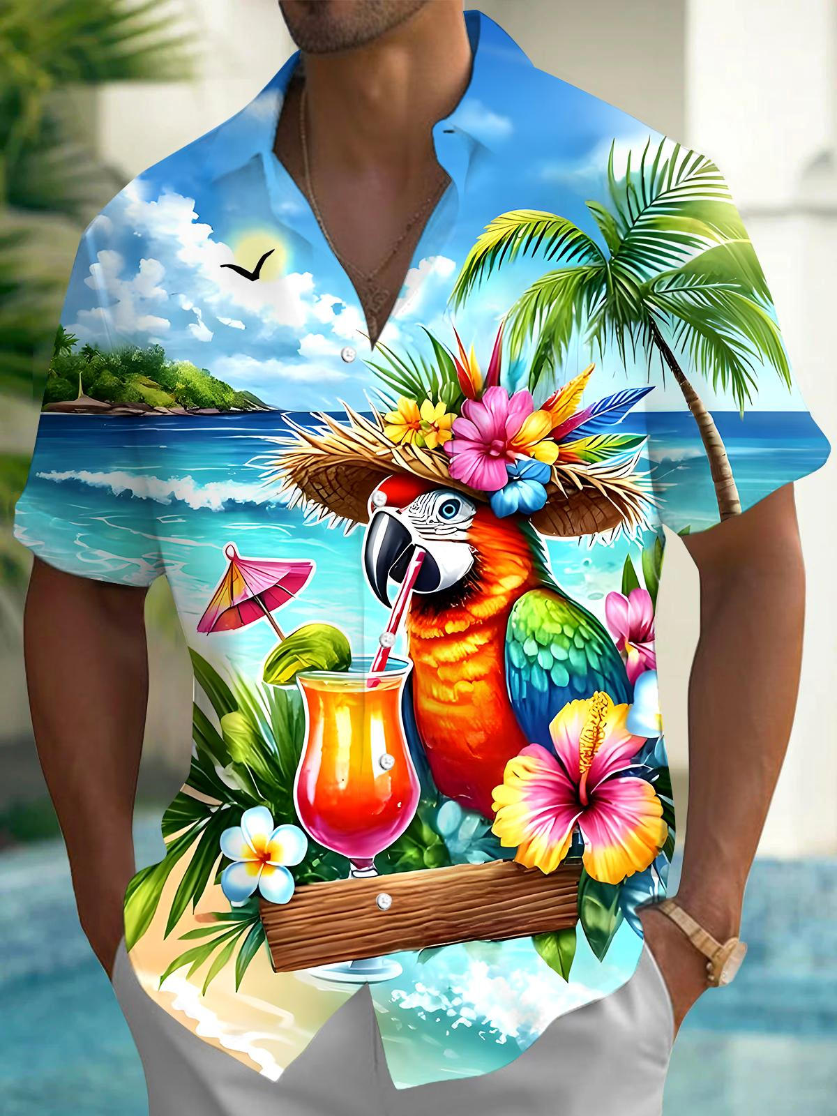 men's Hawaiian shirt front view tropical beach vacation