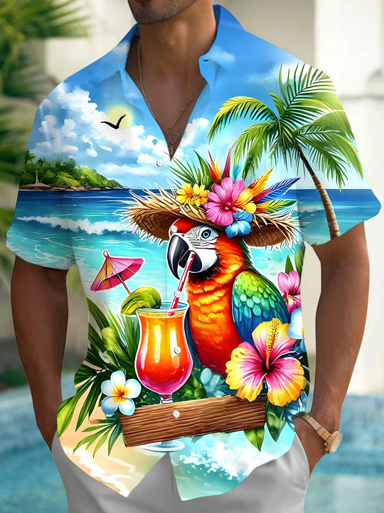 men's Hawaiian shirt front view tropical beach vacation