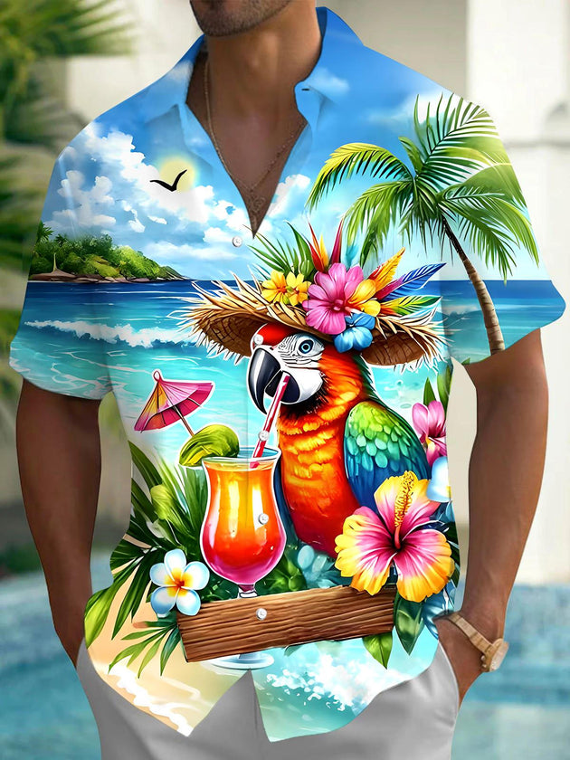 men's Hawaiian shirt front view tropical beach vacation