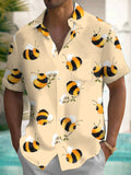 Bee Print Men's Pocket Short Sleeve Shirts