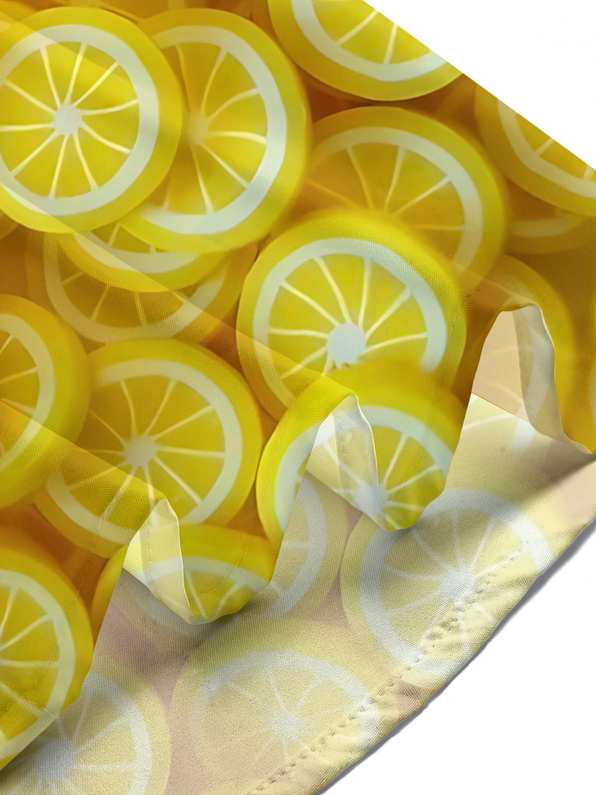 Lemon Slice Print Men's Pocket Short Sleeve Shirts