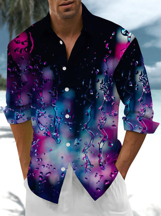 Men's abstract water art print long sleeve shirt front view