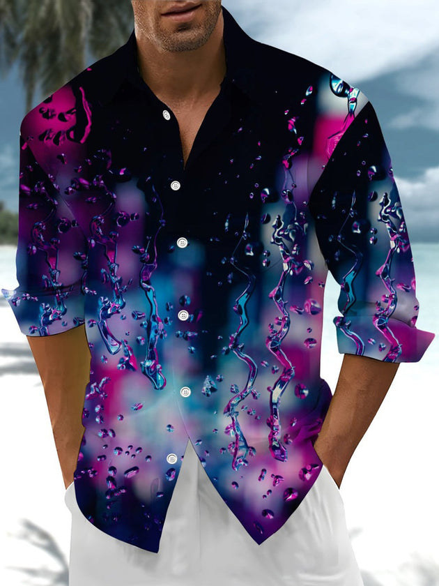 Men's abstract water art print long sleeve shirt front view