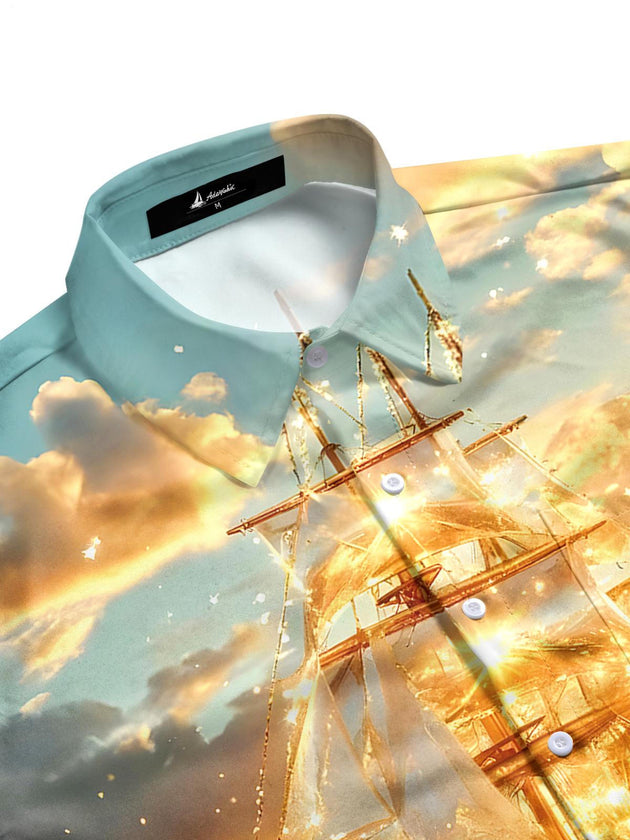 Men's wave print short sleeve shirt side view