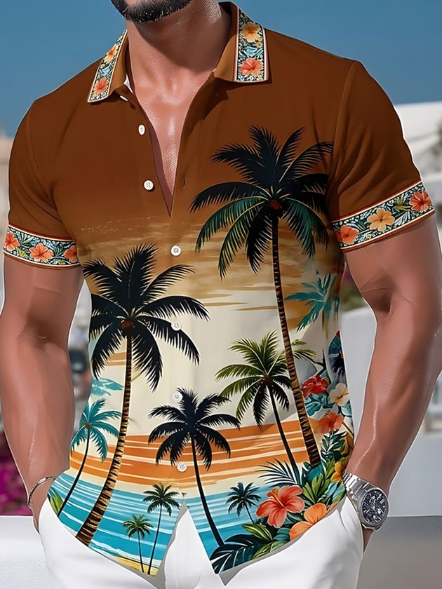 men's Hawaiian shirt front view tropical beach vacation