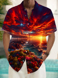 Landscape Print Men's Pocket Short Sleeve Shirts