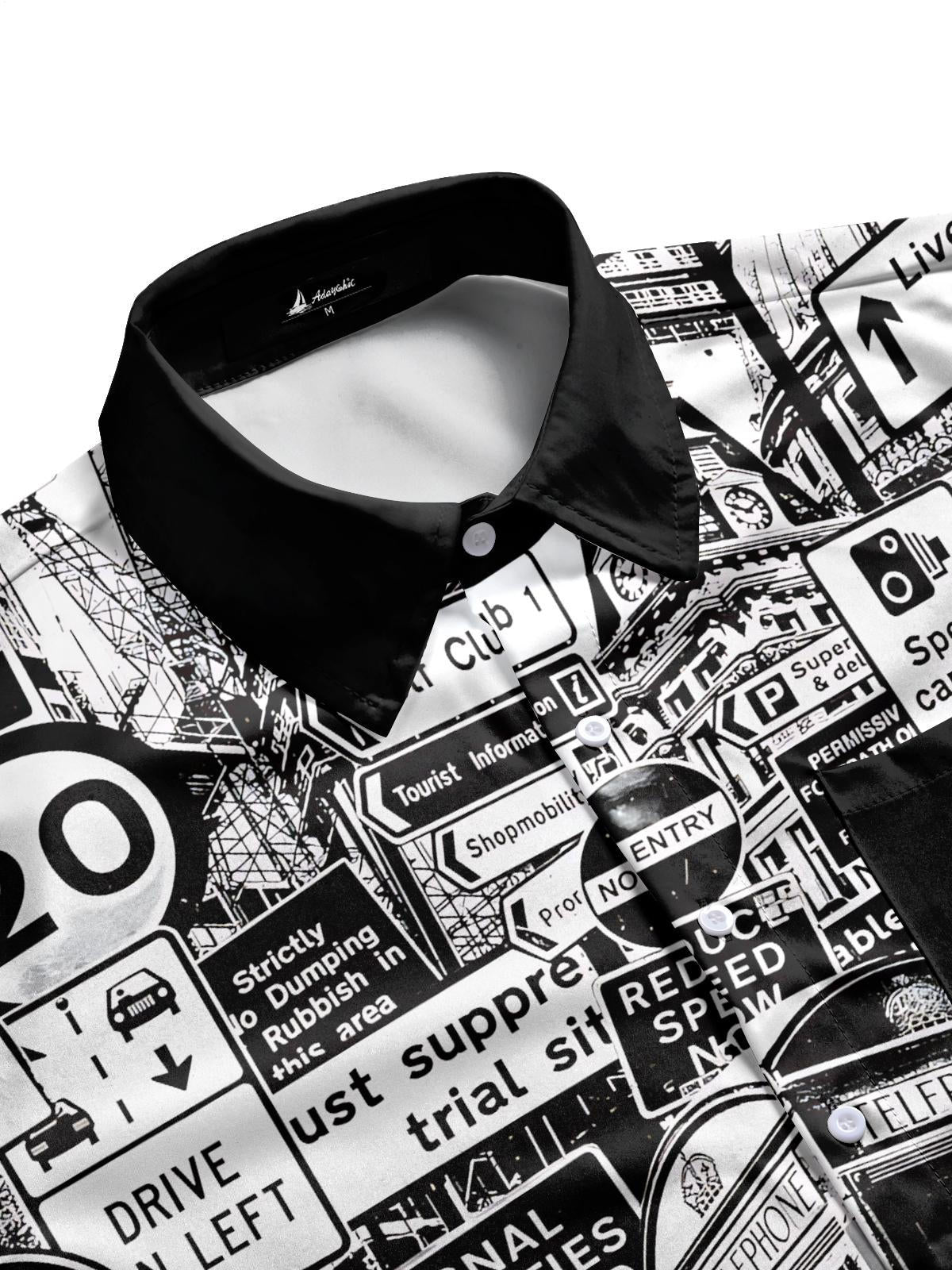 Signpost Print Men's Pocket Short Sleeve Shirts