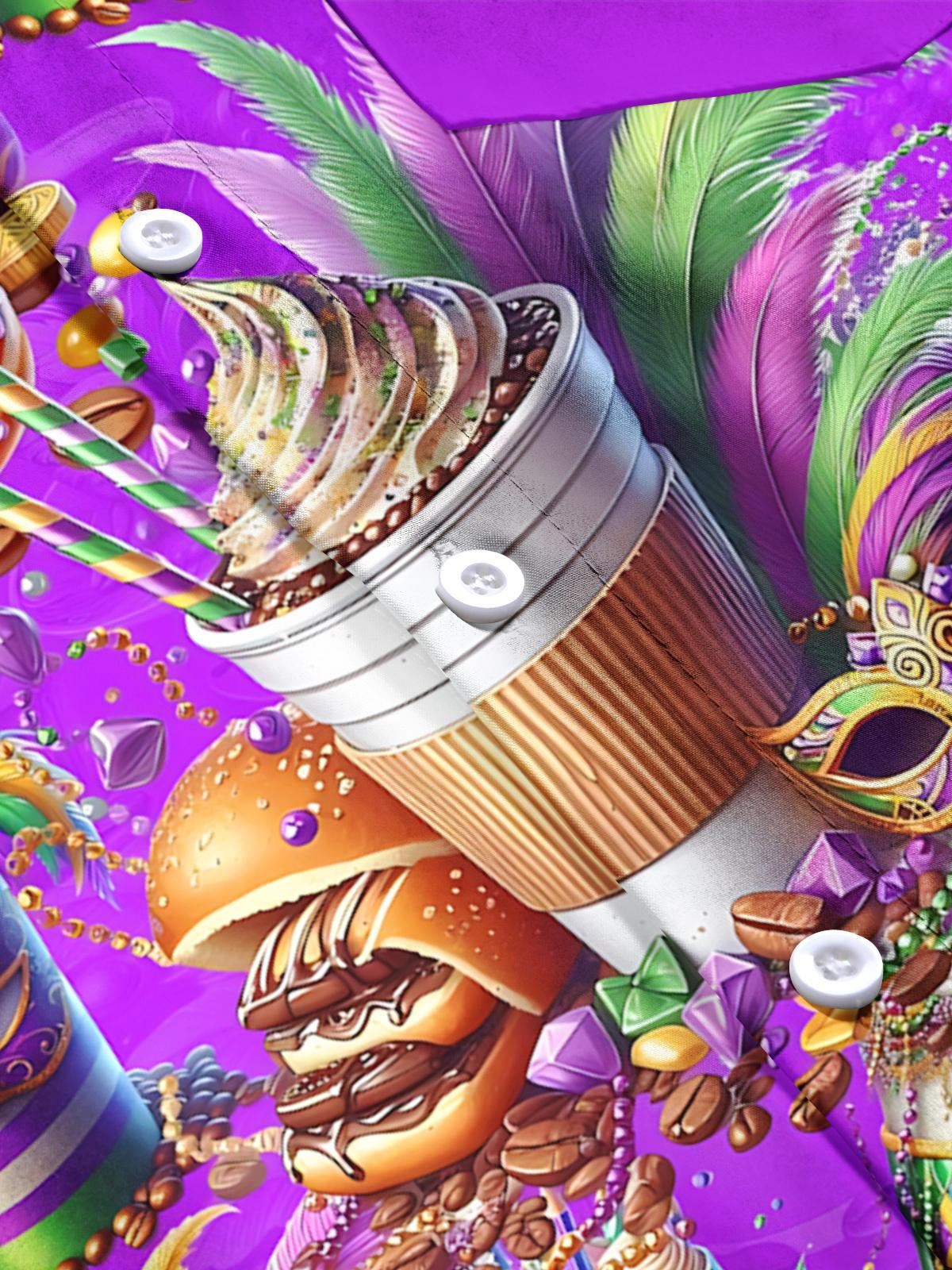 Mardi Gras Food Mask Print Men's Pocket Short Sleeve Shirts