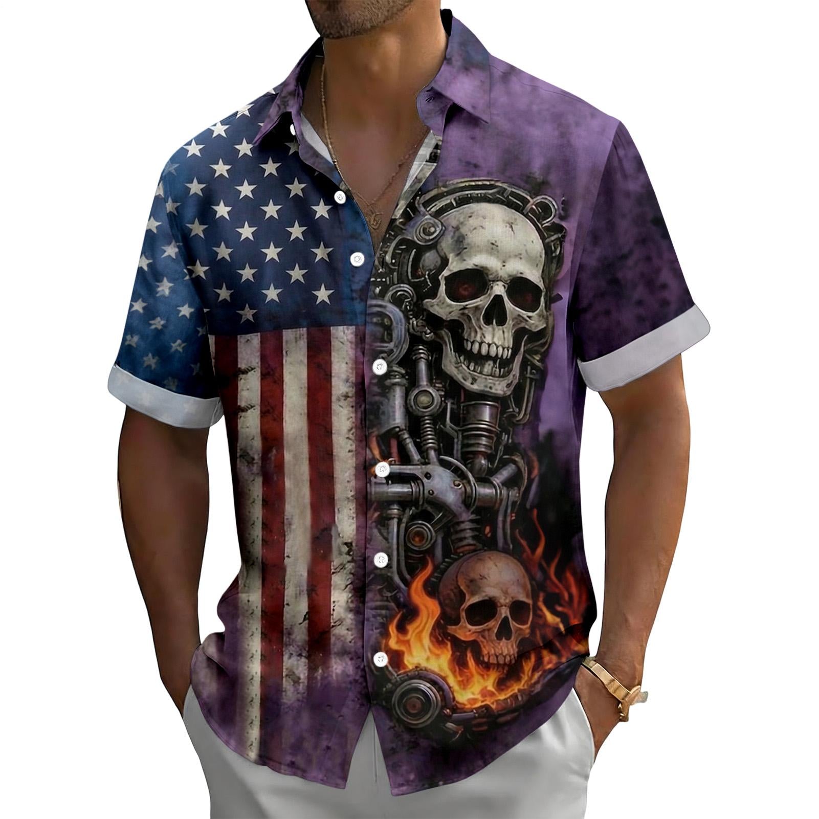 Men's American flag pattern short sleeve Hawaiian shirt flat lay