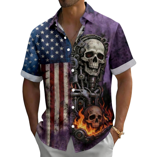 Men's American flag pattern short sleeve Hawaiian shirt flat lay