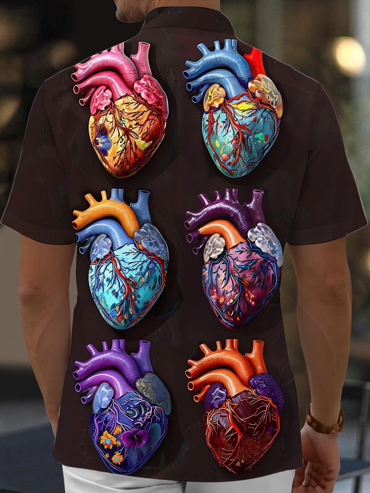 Heart Art Print Men's Pocket Short Sleeve Shirts