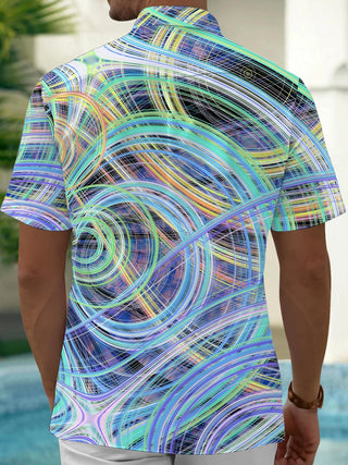 Men's abstract line print short sleeve shirt back view