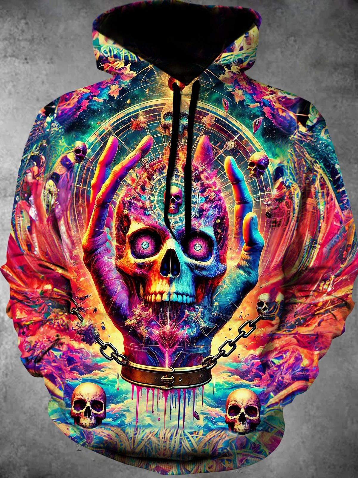 Skull Long Sleeve Hooded Pocket Men's Top