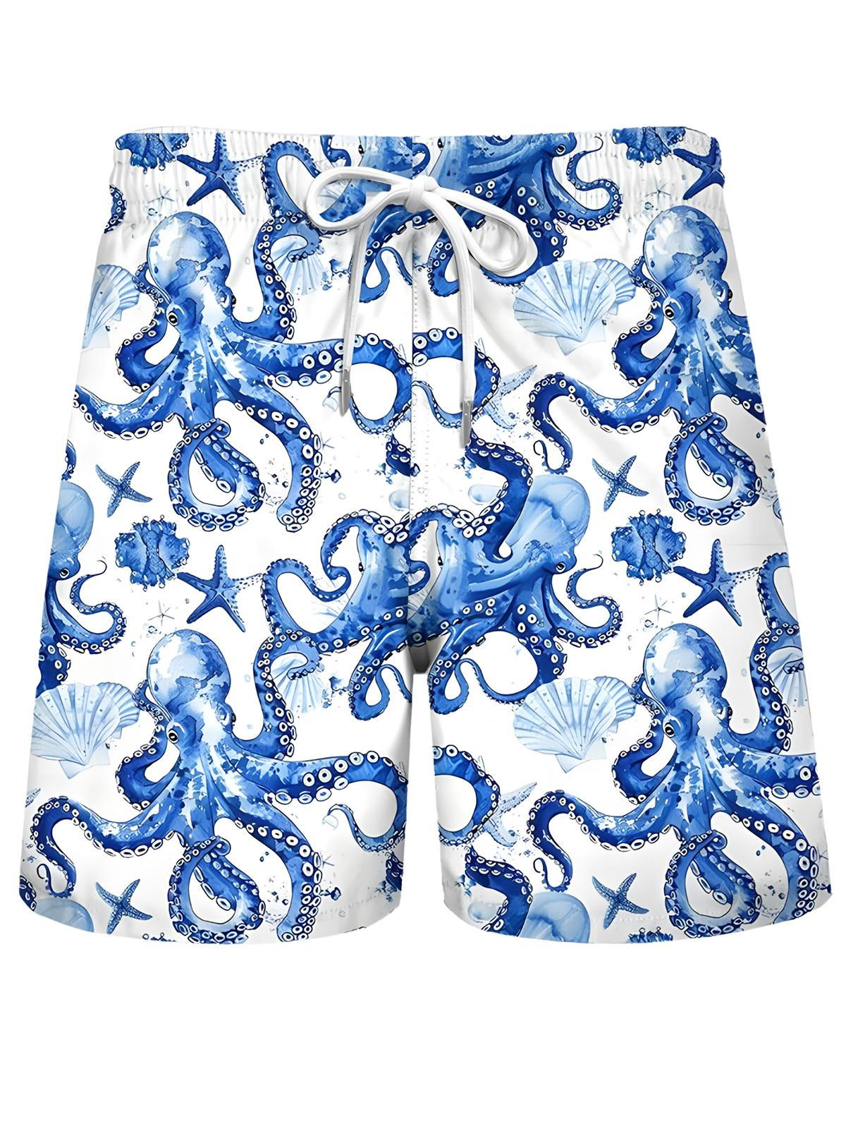 Hawaiian Sea Life Octopus Print Men's Print Pocket Shorts