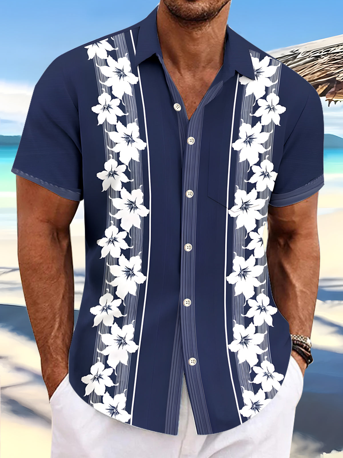 Floral Men's Pocket Short Sleeve Shirts