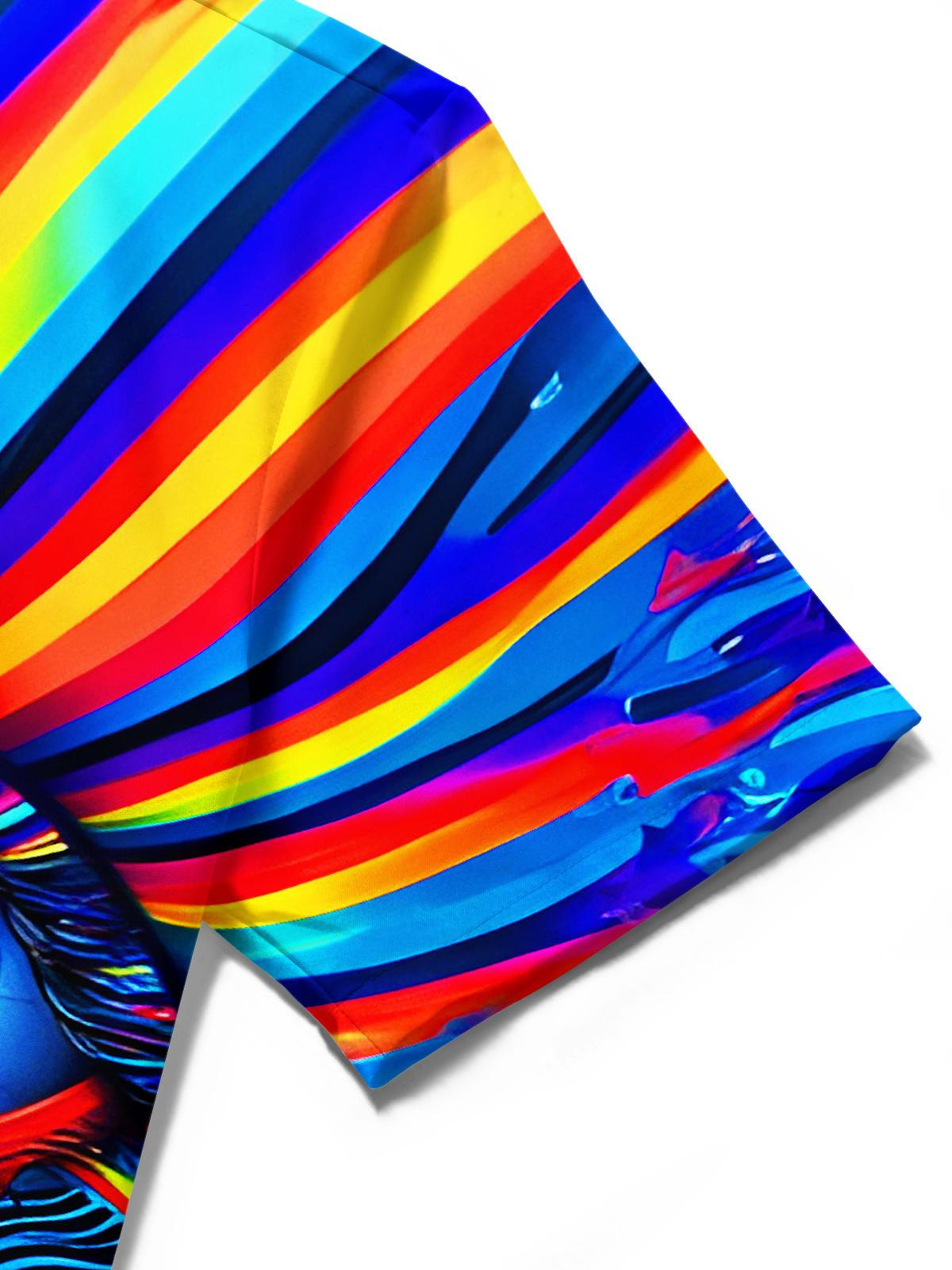 Colorful Tie-dye Art Face Stripes Checkered Men's Pocket Short Sleeve Shirts