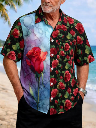 men's rose print shirt front view