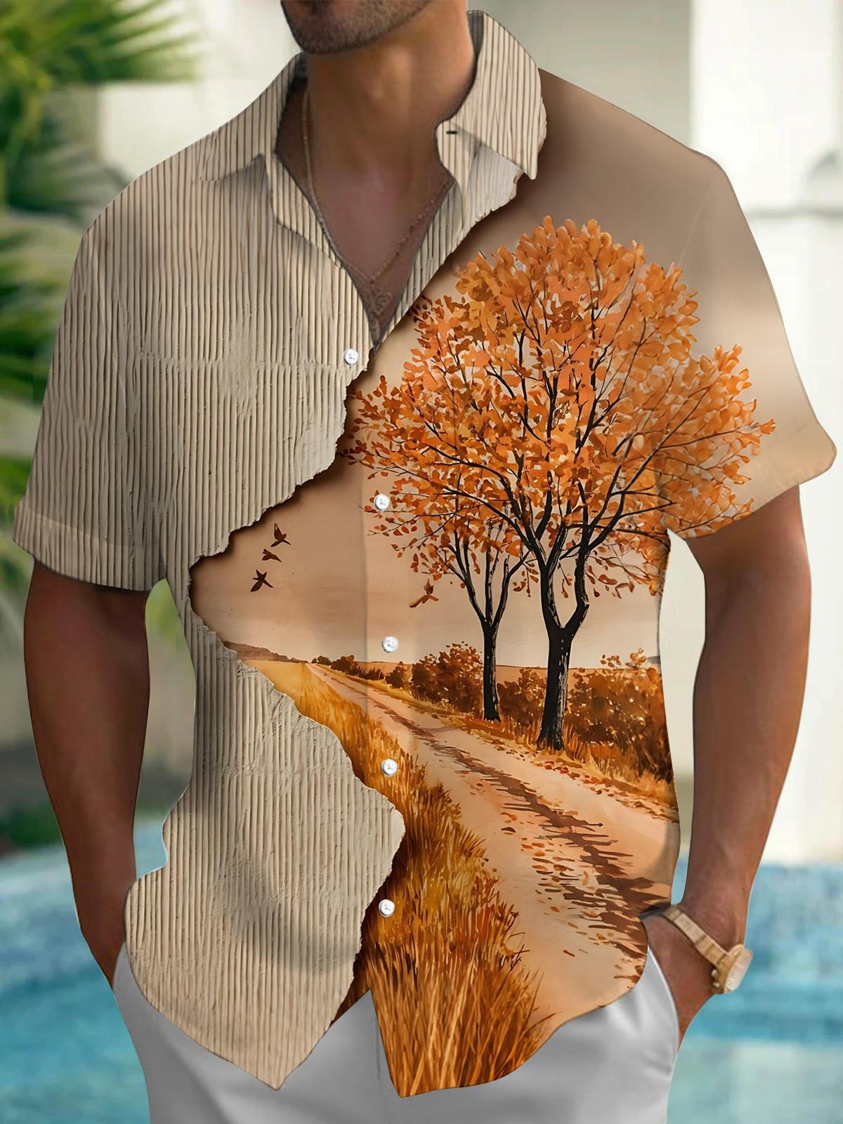 Plant Tree Art Print Men's Pocket Short Sleeve Shirts