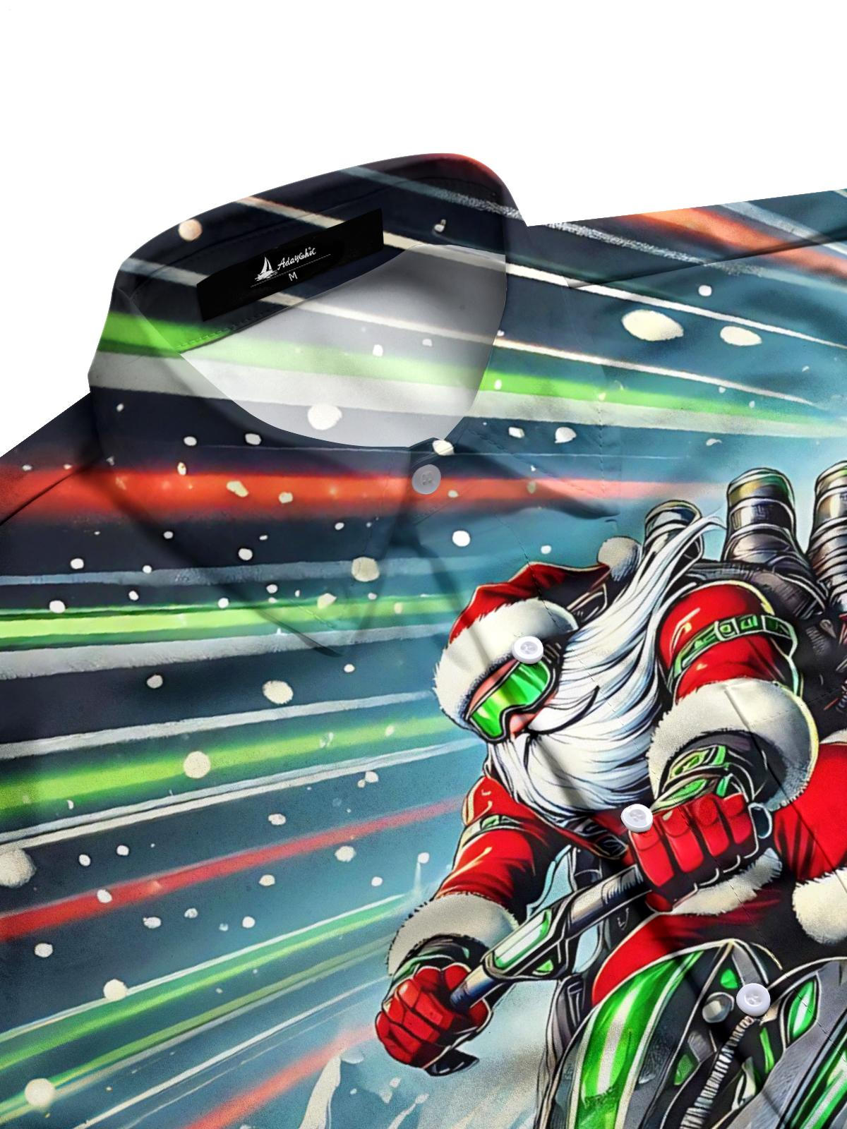 Christmas Santa Claus Print Men's Pocket Short Sleeve Shirts