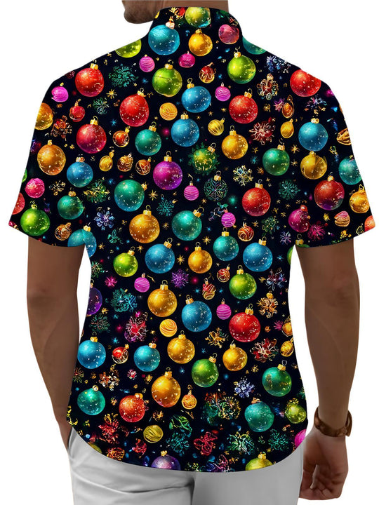 Adaychic Christmas Hawaiian Shirts for Men Christmas Ball Funny Fashion Holiday Shirt Loose Fit Casual Clothes for Daily Wear beautifully
