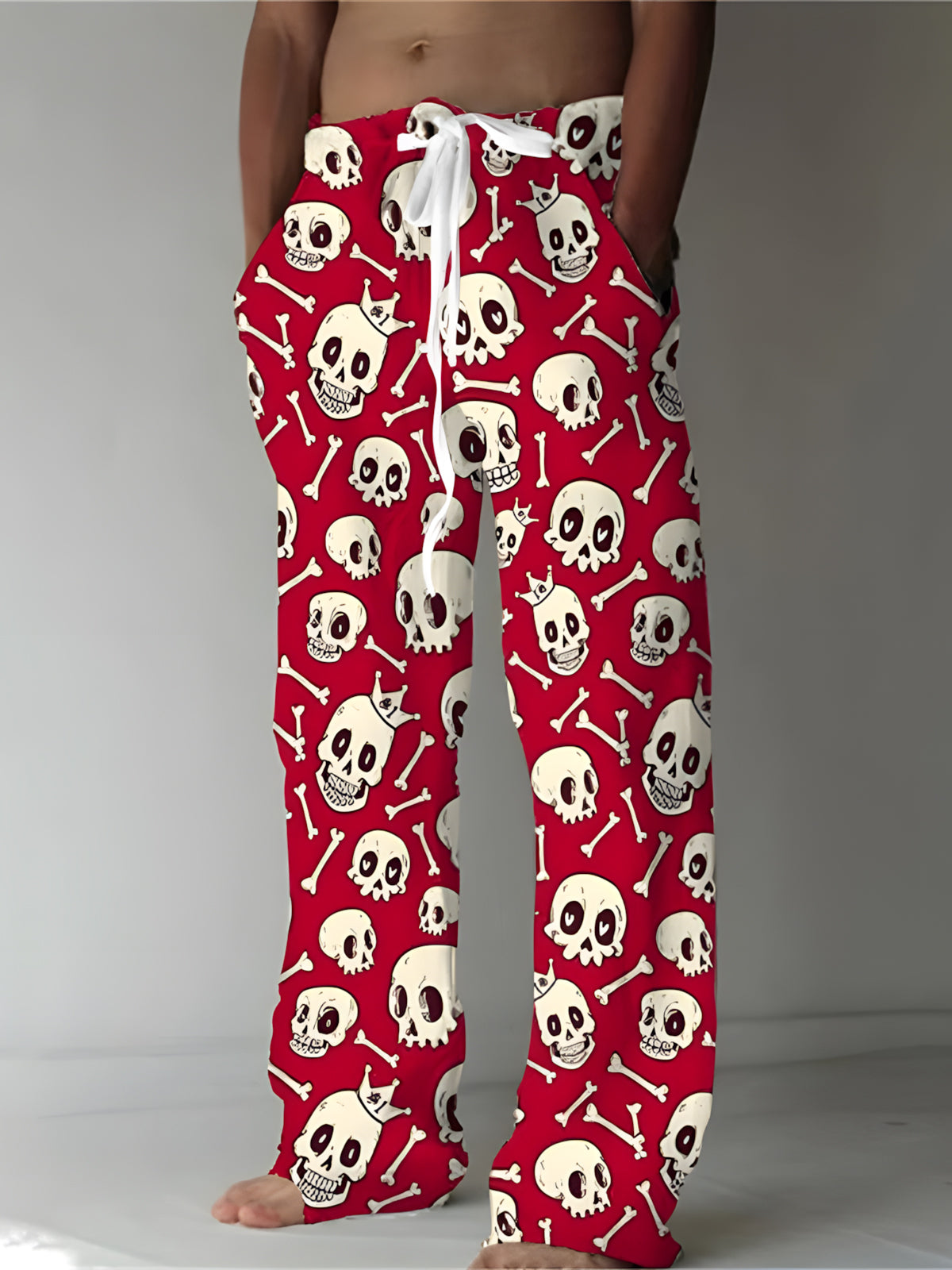 Skull Print Men's Casual Elastic Waist Pants