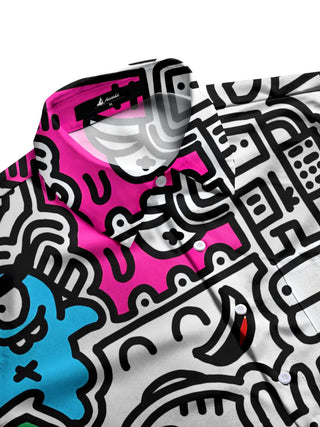 Men's art print half sleeve shirt side view