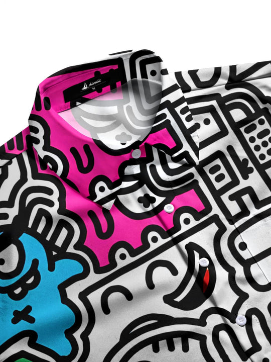 Men's art print half sleeve shirt side view
