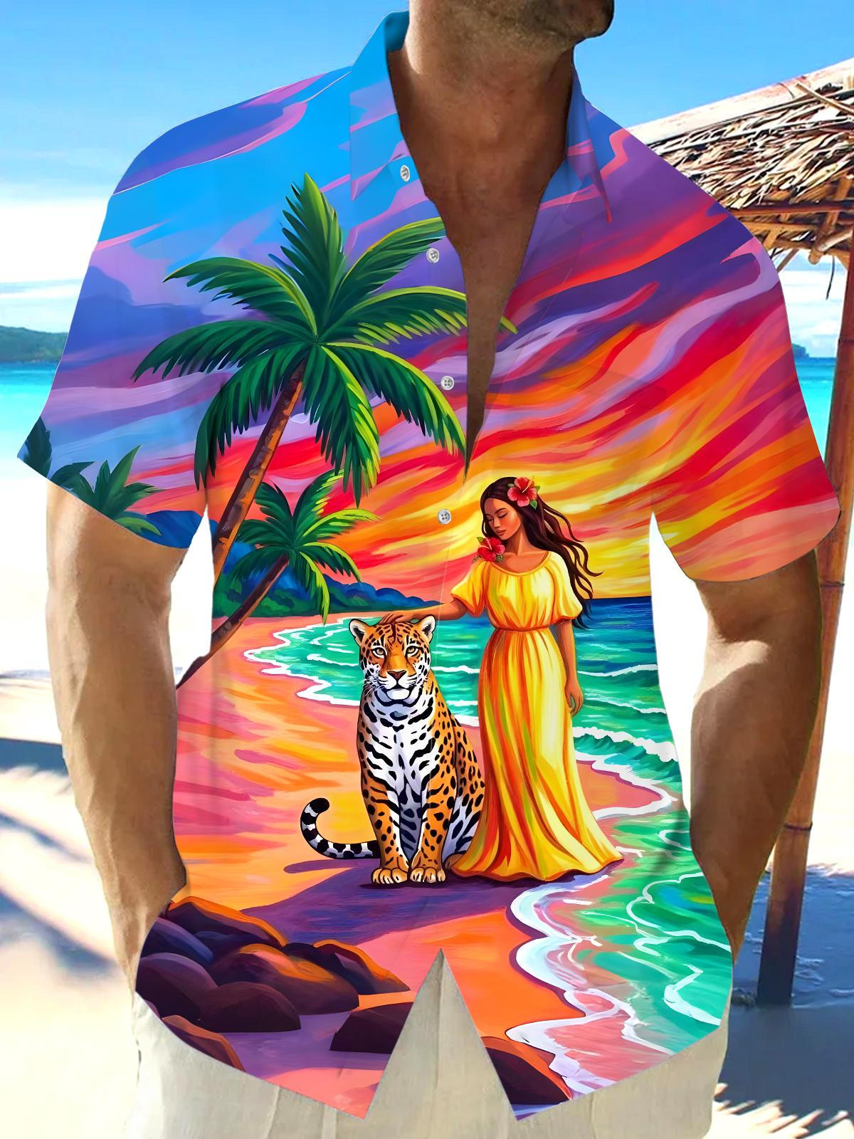 Hawaiian Cheetah Men's Pocket Short Sleeve Shirts