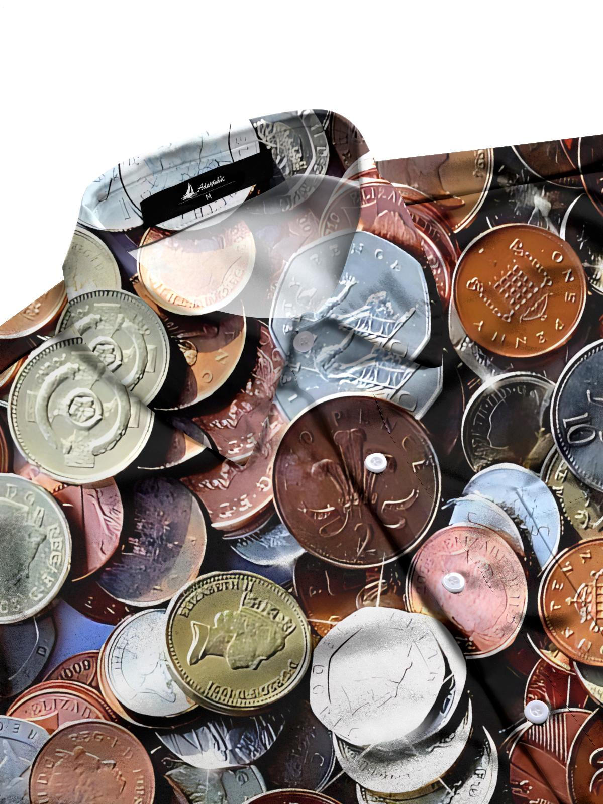 Game Coins Print Men's Pocket Short Sleeve Shirts