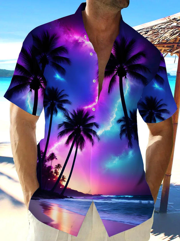 men's Hawaiian shirt front view tropical beach vacation