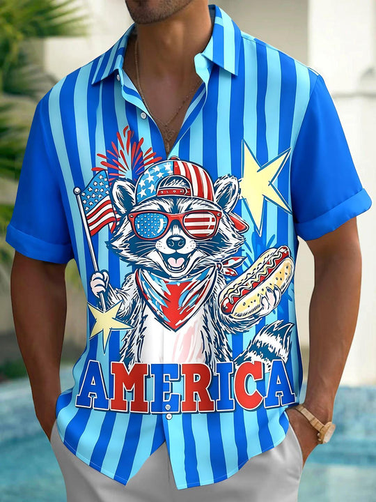 Independence Raccoon Men's Pocket Short Sleeve Shirts