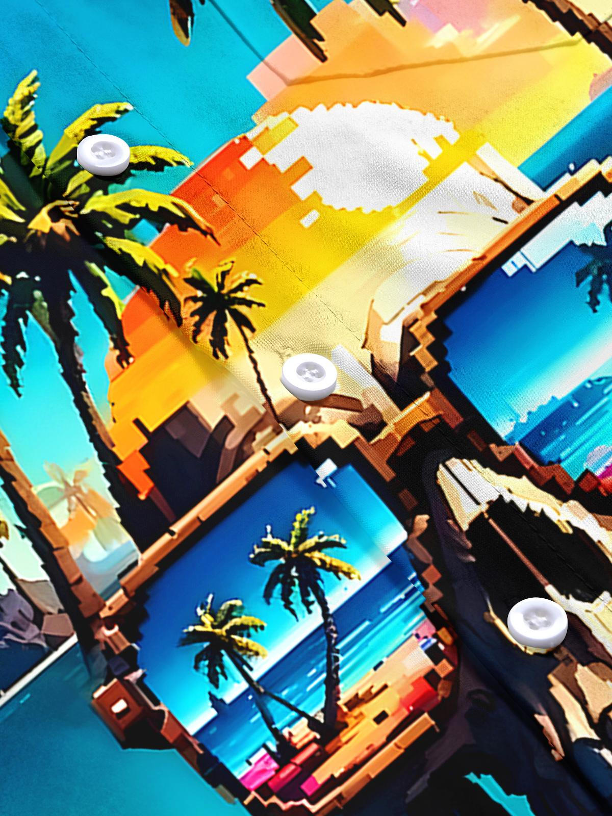 Hawaiian Coconut Tree Skull Men's Pocket Short Sleeve Shirts