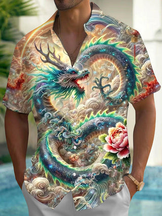 men's dragon print shirt front view