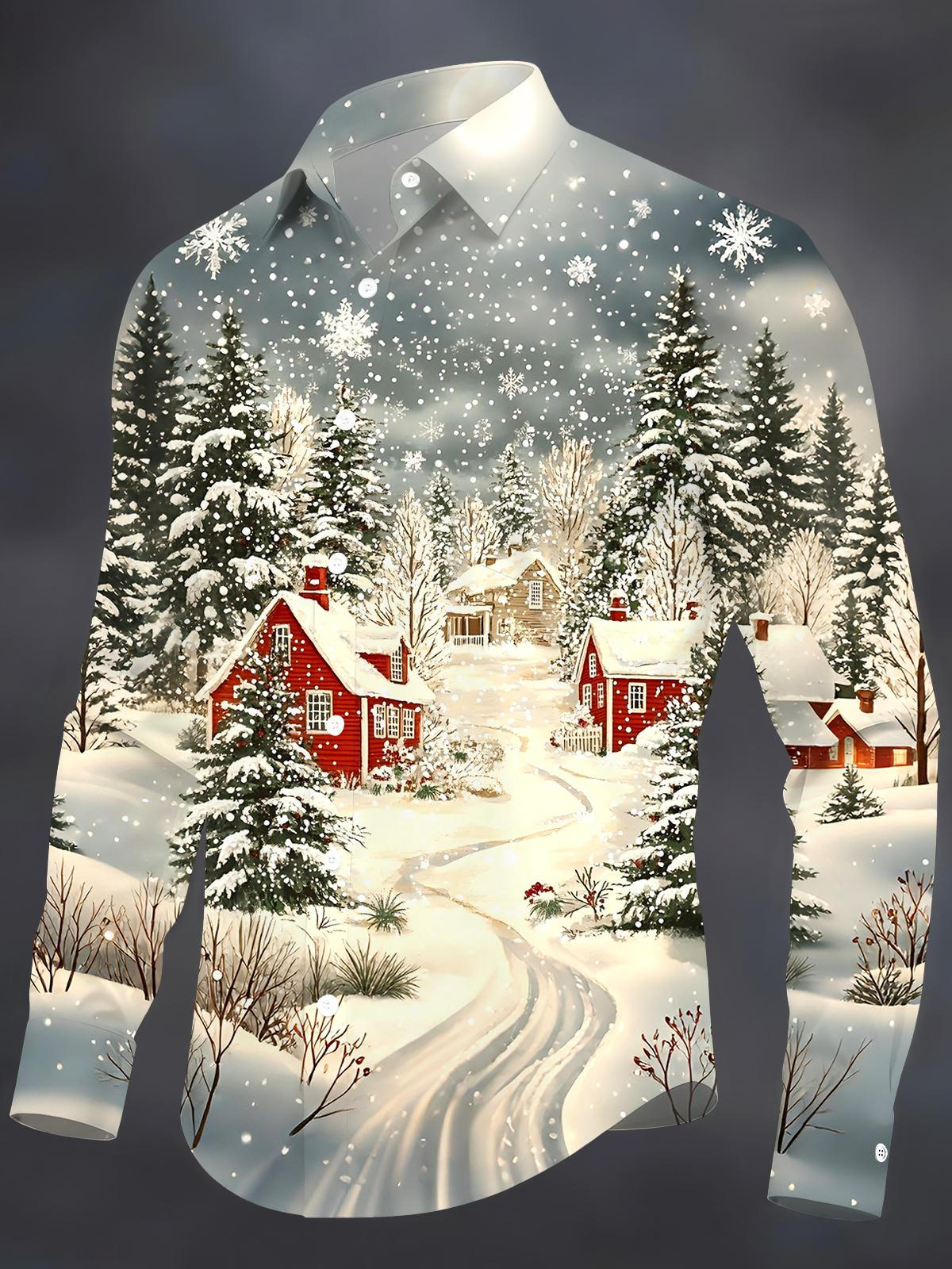 Winter Forest Men's Pocket Long Sleeve Shirts