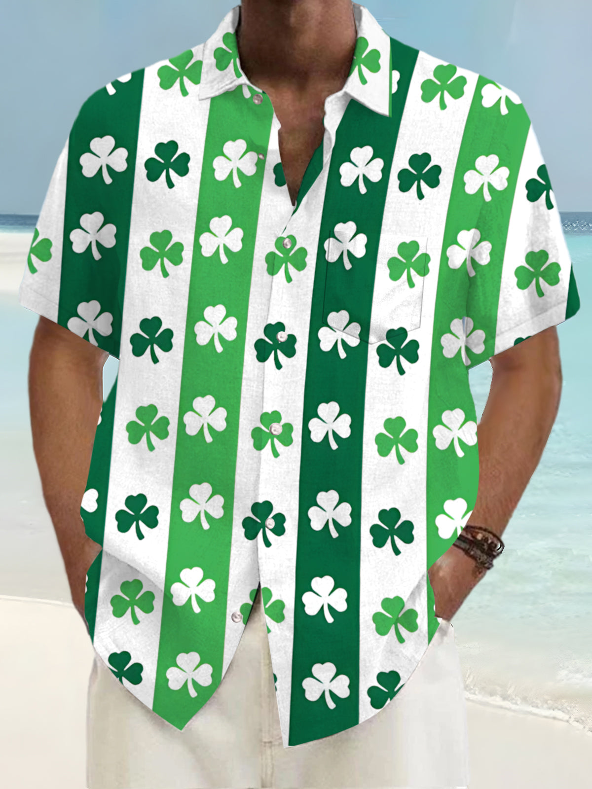 St. Patrick's Day Shamrock Men's Pocket Short Sleeve Shirts