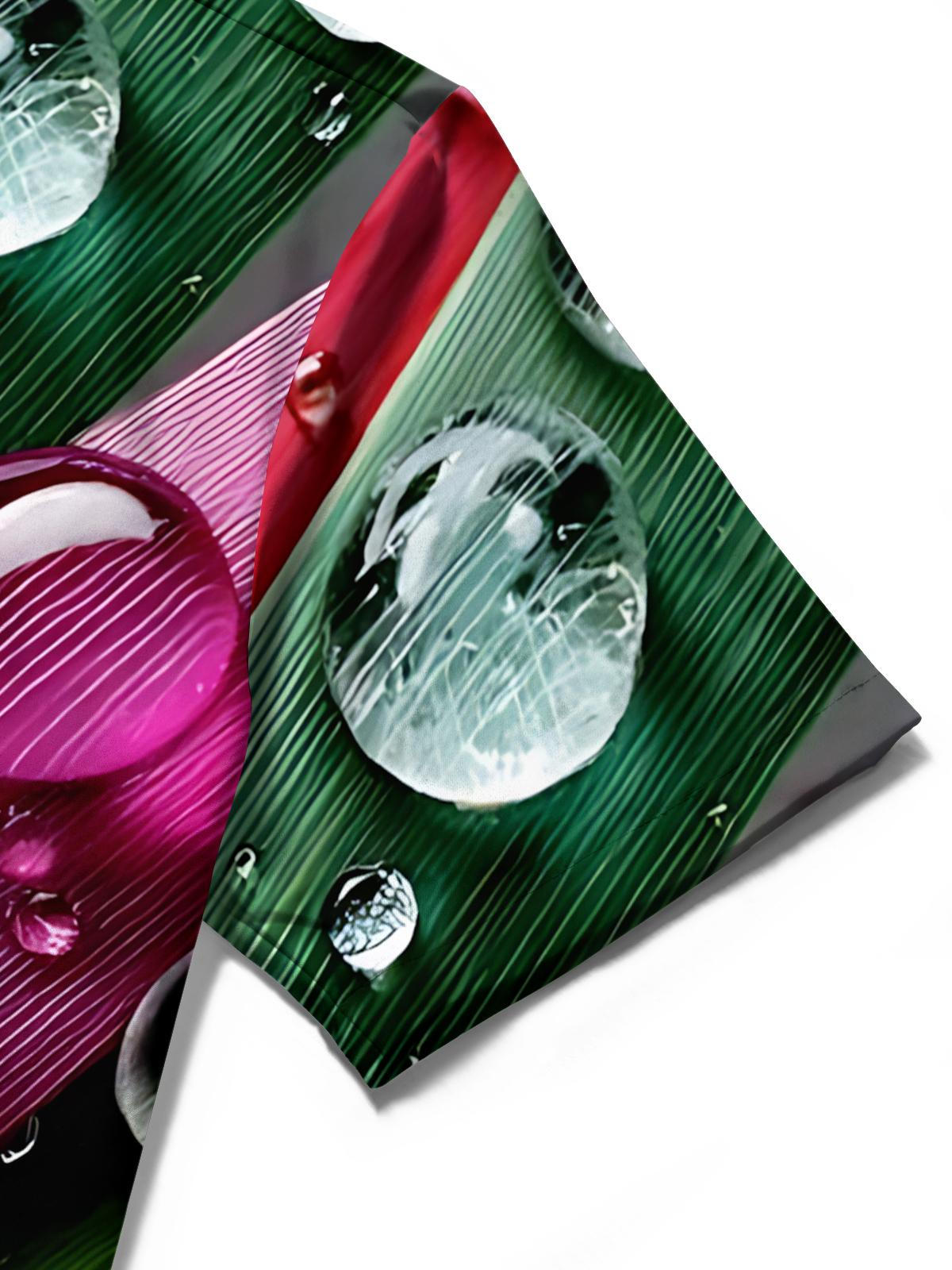 Waterdrop Bamboo Leaf Print Men's Pocket Short Sleeve Shirts