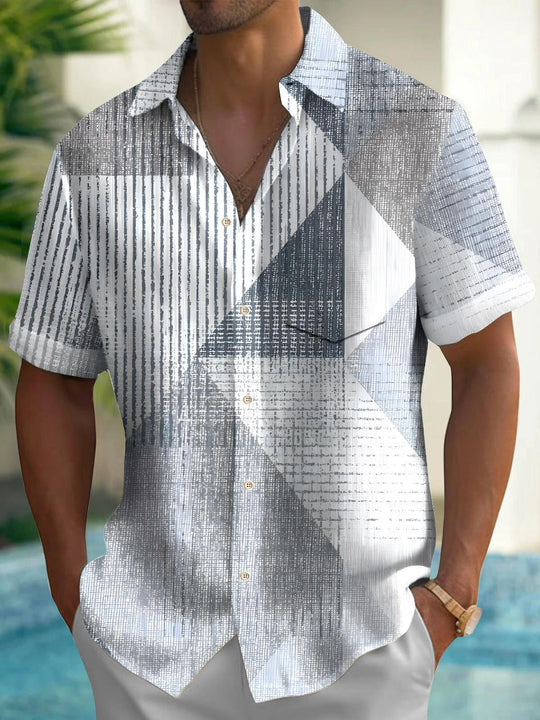 Men's geometric short sleeve shirt front view