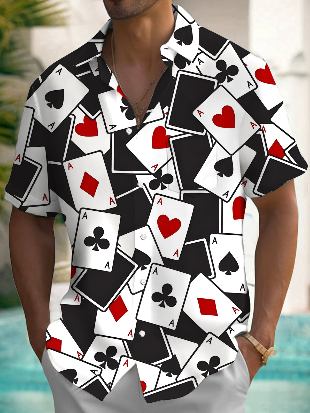 Poker Print Men's Pocket Short Sleeve Shirts