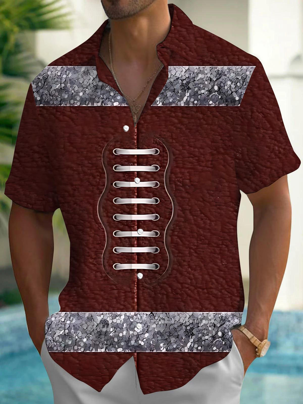 Football Print Men's Pocket Short Sleeve Shirts