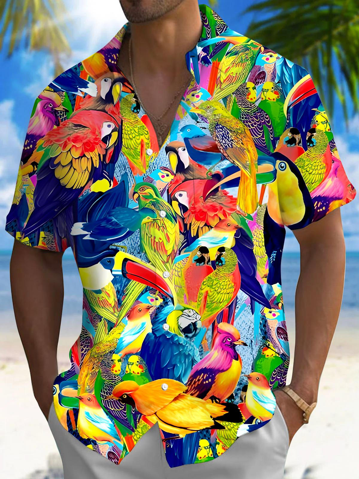 Hawaiian Parrot Men's Pocket Short Sleeve Shirts