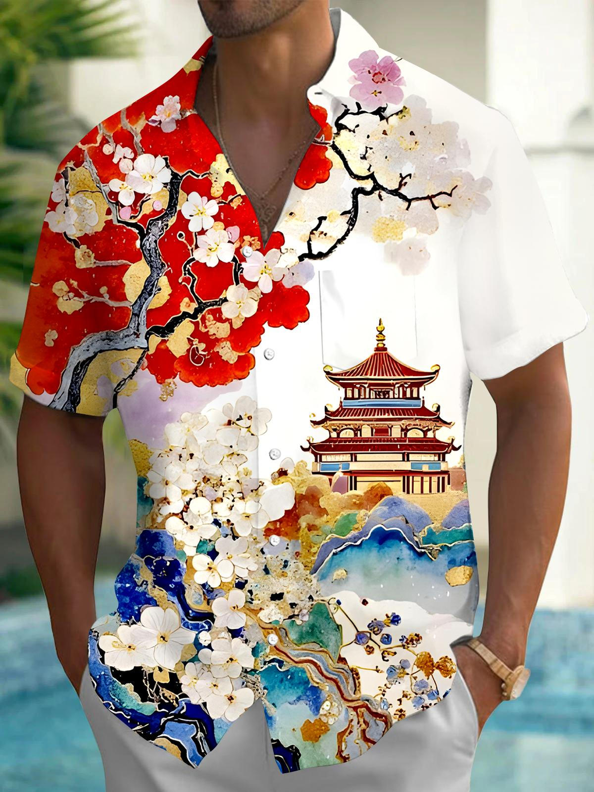 Floral Men's Pocket Short Sleeve Shirts