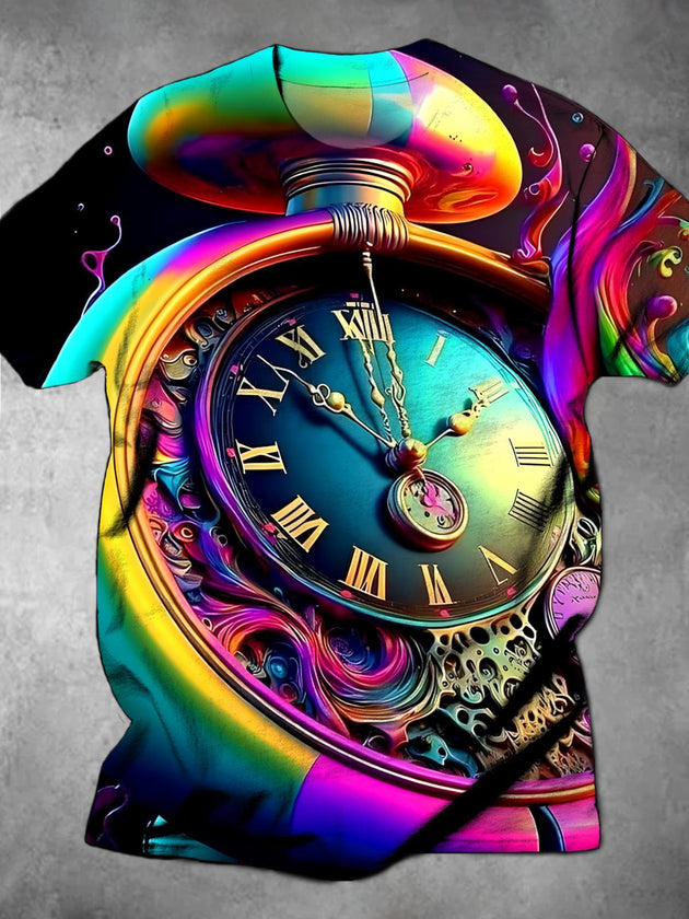 Men's short sleeve clock graphic t-shirt front view