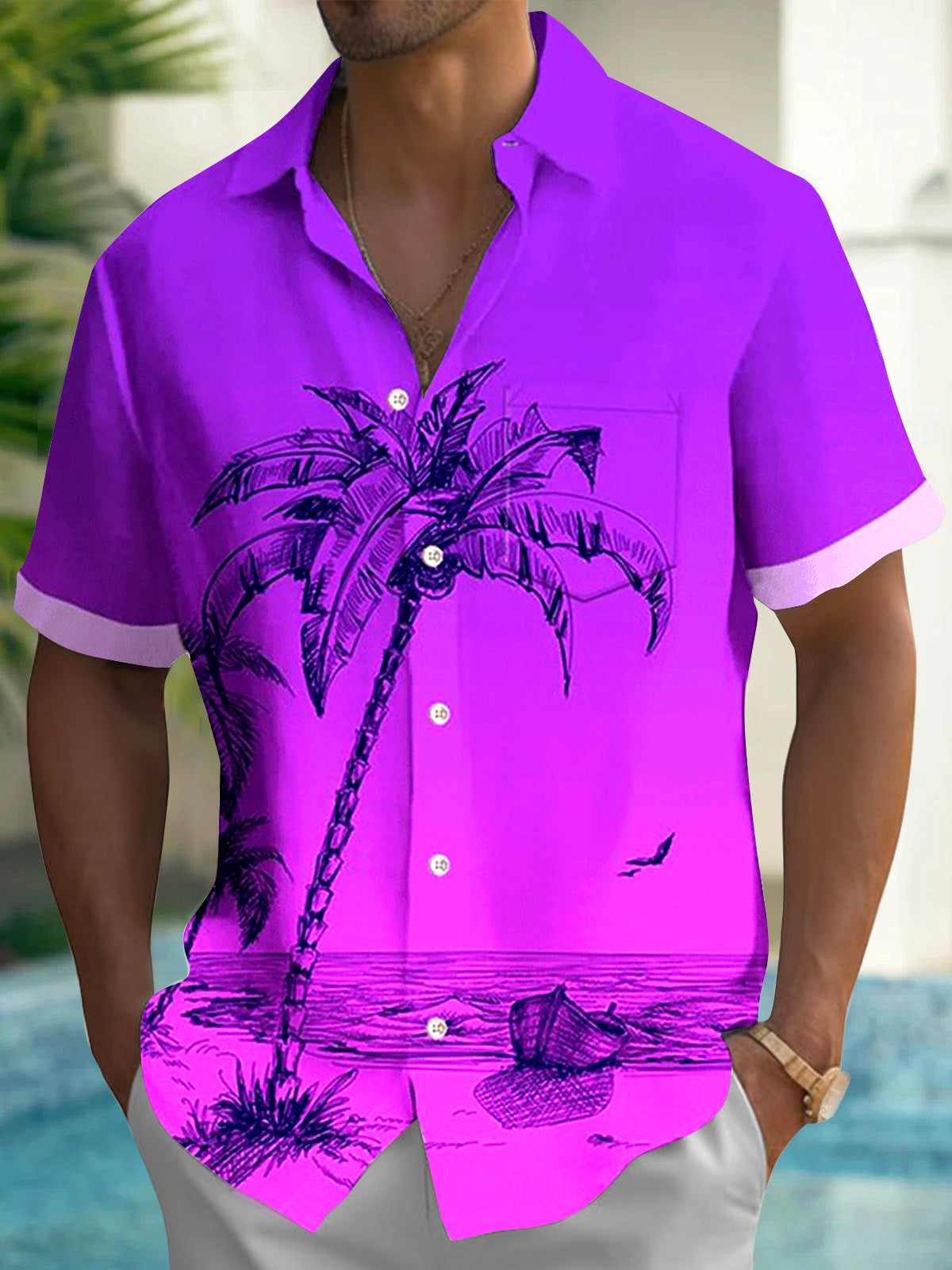 Coconut Tree Men's Pocket Short Sleeve Shirts